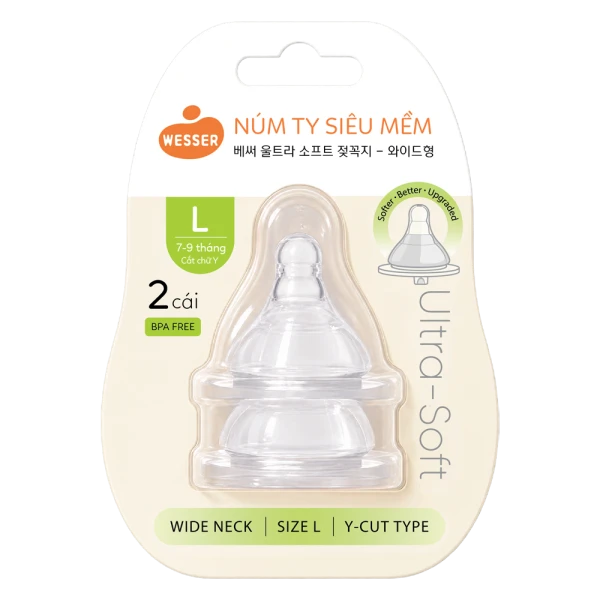 Núm ty silicone siêu mềm Wesser cổ rộng size L