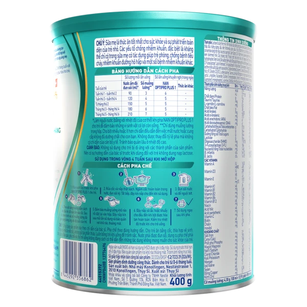 Sữa bột Nestlé NAN OPTIPRO PLUS 1 6HMO cho trẻ 0–6 tháng tuổi 400g