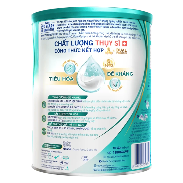 Sữa bột Nestlé NAN OPTIPRO PLUS 1 6HMO cho trẻ 0–6 tháng tuổi 400g