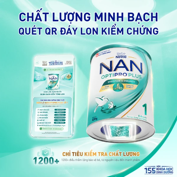 Sữa bột Nestlé NAN OPTIPRO PLUS 1 6HMO cho trẻ 0–6 tháng tuổi 400g