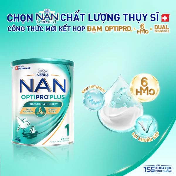 Sữa bột Nestlé NAN OPTIPRO PLUS 1 6HMO cho trẻ 0–6 tháng tuổi 400g