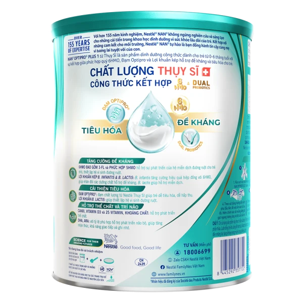 Sữa bột Nestlé NAN OPTIPRO PLUS 1 6HMO cho trẻ 0–6 tháng tuổi 800g