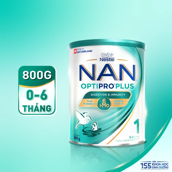 Sữa bột Nestlé NAN OPTIPRO PLUS 1 6HMO cho trẻ 0–6 tháng tuổi 800g