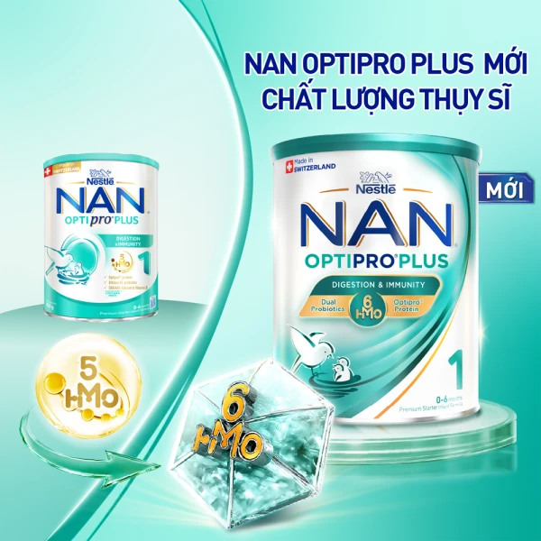 Sữa bột Nestlé NAN OPTIPRO PLUS 1 6HMO cho trẻ 0–6 tháng tuổi 800g
