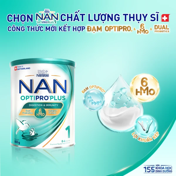 Sữa bột Nestlé NAN OPTIPRO PLUS 1 6HMO cho trẻ 0–6 tháng tuổi 800g