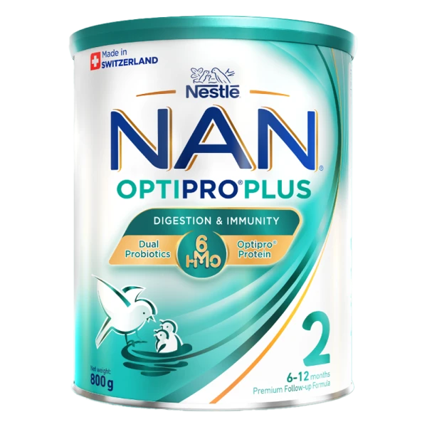 Sữa bột Nestlé NAN OPTIPRO PLUS 2 6HMO cho trẻ 6–12 tháng tuổi (Lon 800g)
