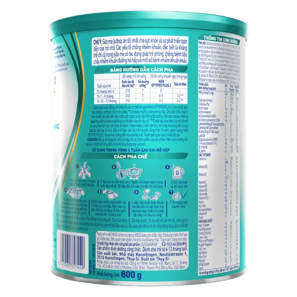 Sữa bột Nestlé NAN OPTIPRO PLUS 2 6HMO cho trẻ 6–12 tháng tuổi (Lon 800g)