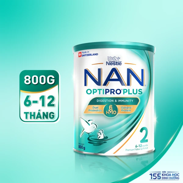 Sữa bột Nestlé NAN OPTIPRO PLUS 2 6HMO cho trẻ 6–12 tháng tuổi (Lon 800g)