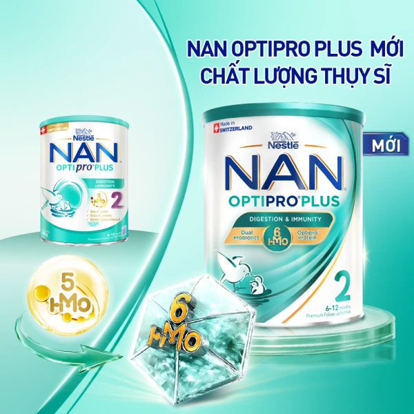 Sữa bột Nestlé NAN OPTIPRO PLUS 2 6HMO cho trẻ 6–12 tháng tuổi (Lon 800g)
