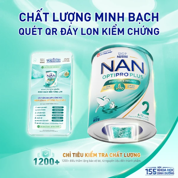 Sữa bột Nestlé NAN OPTIPRO PLUS 2 6HMO cho trẻ 6–12 tháng tuổi (Lon 800g)