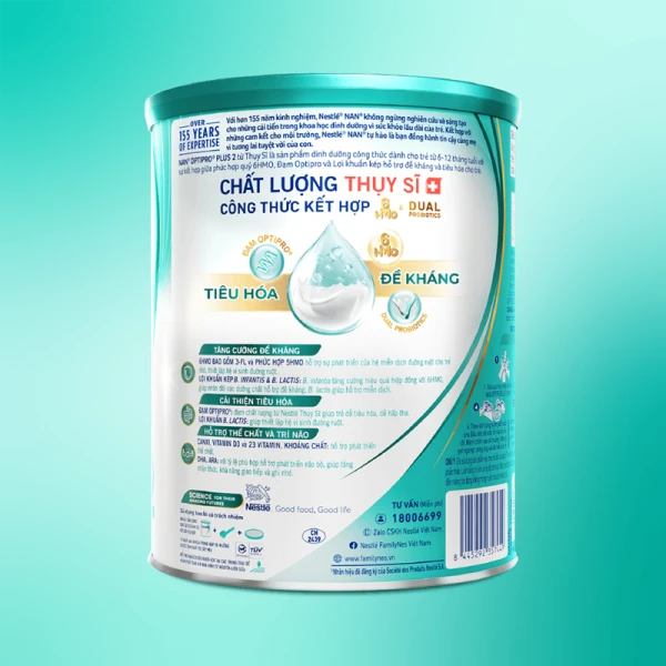 Sữa bột Nestlé NAN OPTIPRO PLUS 2 6HMO cho trẻ 6–12 tháng tuổi (Lon 800g)