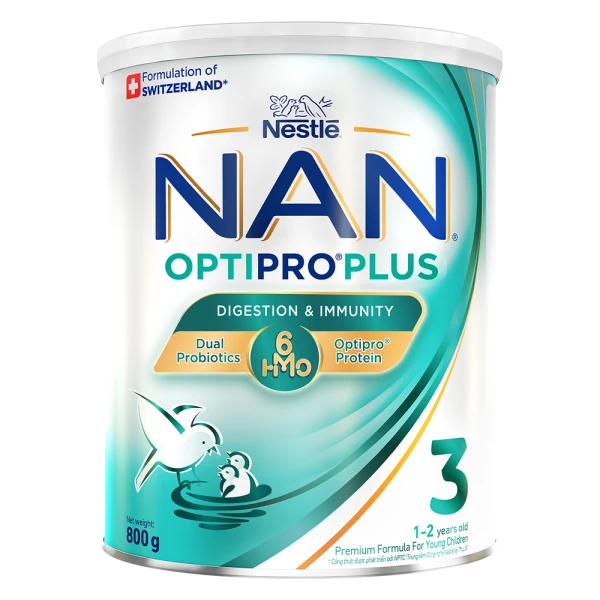Sữa bột Nestlé NAN OPTIPRO PLUS 3 6HMO cho trẻ 1-2 tuổi (Lon 800g)