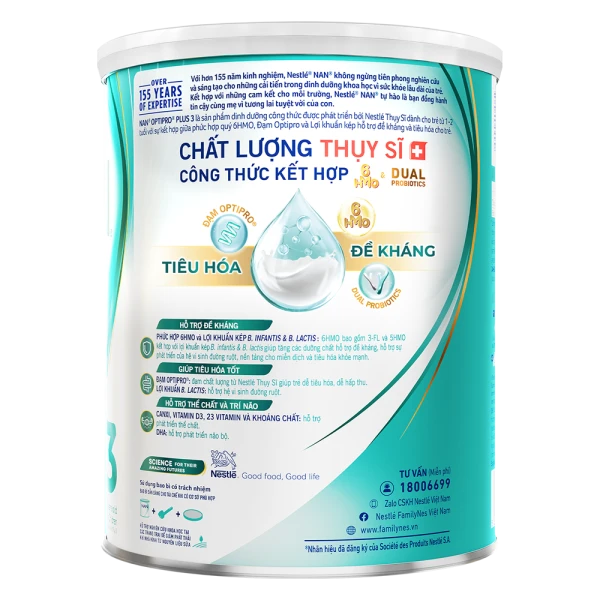 Sữa bột Nestlé NAN OPTIPRO PLUS 3 6HMO cho trẻ 1-2 tuổi (Lon 800g)