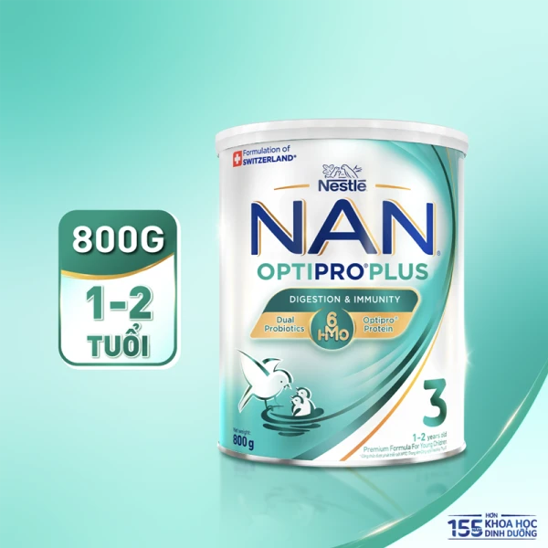 Sữa bột Nestlé NAN OPTIPRO PLUS 3 6HMO cho trẻ 1-2 tuổi (Lon 800g)