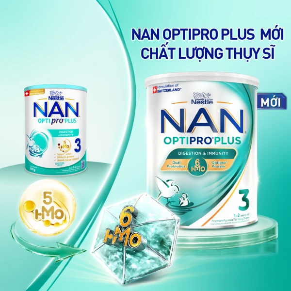 Sữa bột Nestlé NAN OPTIPRO PLUS 3 6HMO cho trẻ 1-2 tuổi (Lon 800g)
