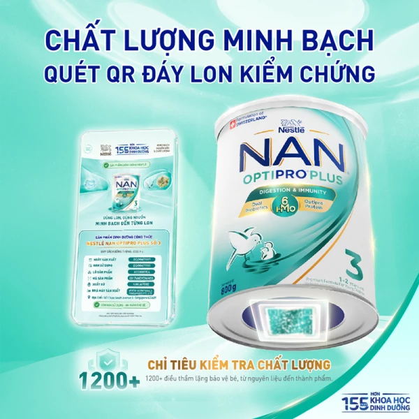 Sữa bột Nestlé NAN OPTIPRO PLUS 3 6HMO cho trẻ 1-2 tuổi (Lon 800g)