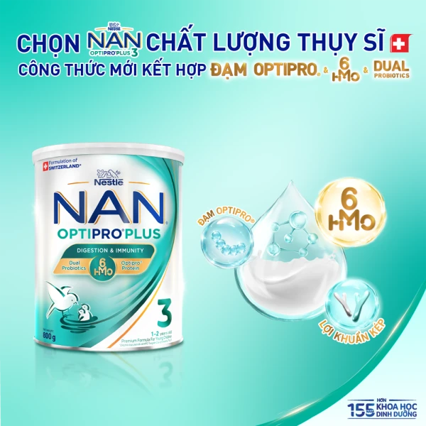 Sữa bột Nestlé NAN OPTIPRO PLUS 3 6HMO cho trẻ 1-2 tuổi (Lon 800g)