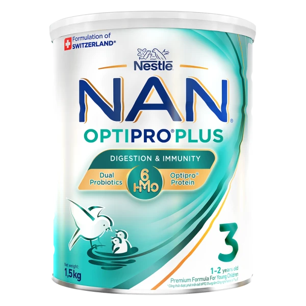 Sữa bột Nestlé NAN OPTIPRO PLUS 3 6HMO cho trẻ 1–2 tuổi (Lon 1,5kg)
