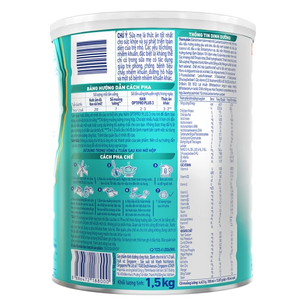 Sữa bột Nestlé NAN OPTIPRO PLUS 3 6HMO cho trẻ 1–2 tuổi (Lon 1,5kg)