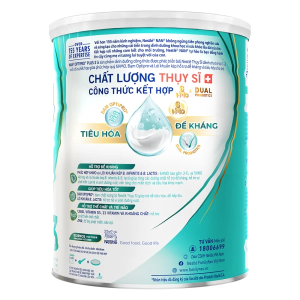 Sữa bột Nestlé NAN OPTIPRO PLUS 3 6HMO cho trẻ 1–2 tuổi (Lon 1,5kg)