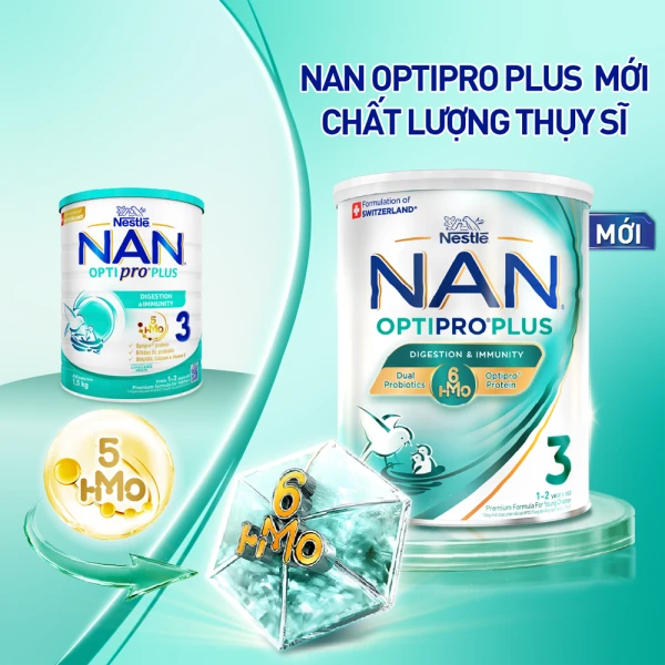 Sữa bột Nestlé NAN OPTIPRO PLUS 3 6HMO cho trẻ 1–2 tuổi (Lon 1,5kg)
