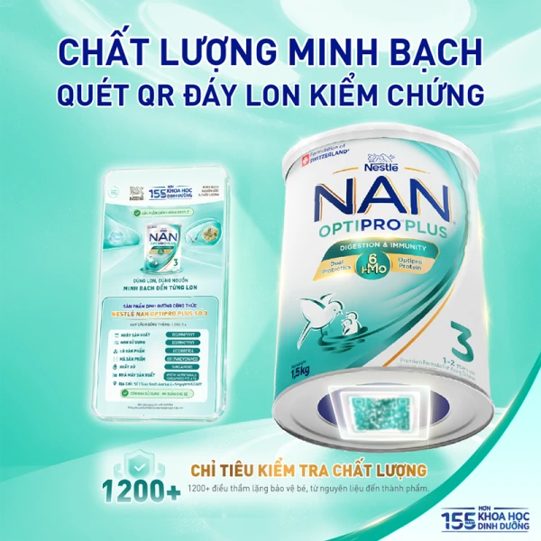 Sữa bột Nestlé NAN OPTIPRO PLUS 3 6HMO cho trẻ 1–2 tuổi (Lon 1,5kg)