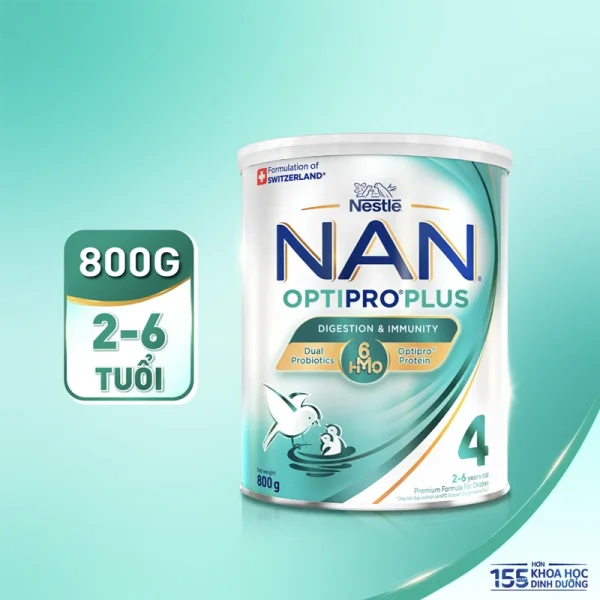 Sữa bột Nestlé NAN OPTIPRO PLUS 4 6HMO cho trẻ 2–6 tuổi (Lon 800g)