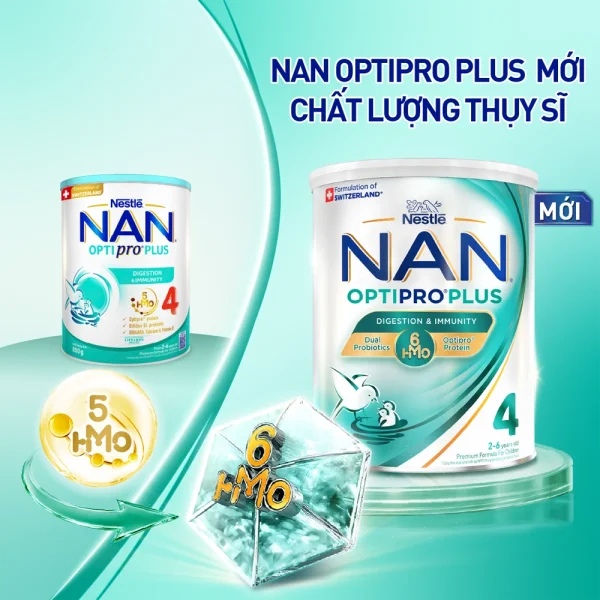 Sữa bột Nestlé NAN OPTIPRO PLUS 4 6HMO cho trẻ 2–6 tuổi (Lon 800g)