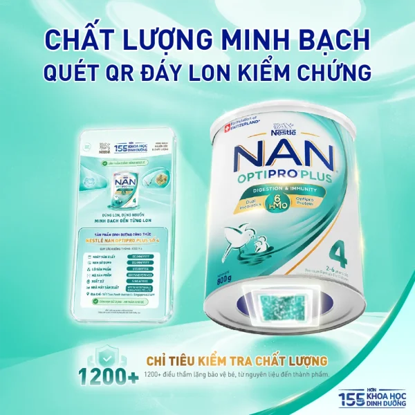Sữa bột Nestlé NAN OPTIPRO PLUS 4 6HMO cho trẻ 2–6 tuổi (Lon 800g)