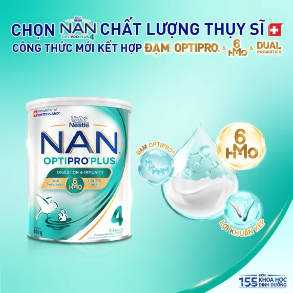 Sữa bột Nestlé NAN OPTIPRO PLUS 4 6HMO cho trẻ 2–6 tuổi (Lon 800g)