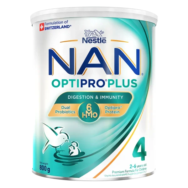 Sữa bột Nestlé NAN OPTIPRO PLUS 4 6HMO cho trẻ 2–6 tuổi (Lon 800g)