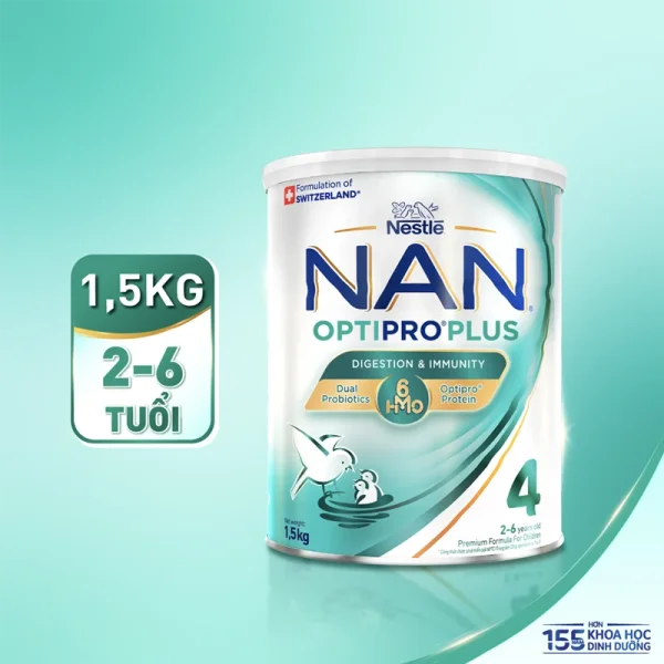 Sữa bột Nestlé NAN OPTIPRO PLUS 4 6HMO cho trẻ 2 - 6 tuổi (Lon 1,5kg)