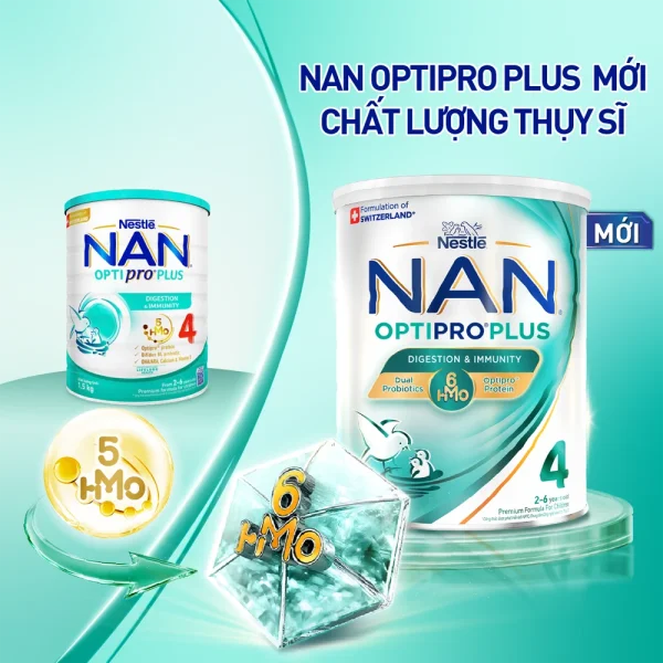 Sữa bột Nestlé NAN OPTIPRO PLUS 4 6HMO cho trẻ 2 - 6 tuổi (Lon 1,5kg)