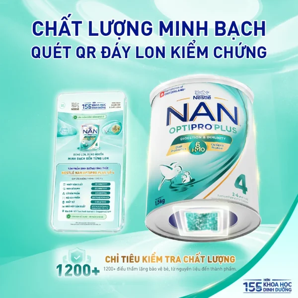 Sữa bột Nestlé NAN OPTIPRO PLUS 4 6HMO cho trẻ 2 - 6 tuổi (Lon 1,5kg)