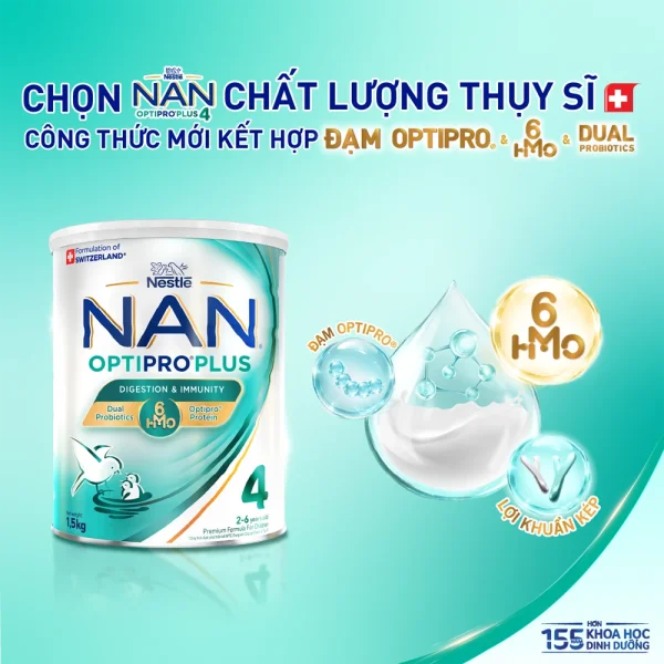 Sữa bột Nestlé NAN OPTIPRO PLUS 4 6HMO cho trẻ 2 - 6 tuổi (Lon 1,5kg)