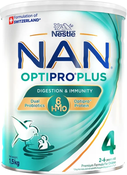 Sữa bột Nestlé NAN OPTIPRO PLUS 4 6HMO cho trẻ 2 - 6 tuổi (Lon 1,5kg)