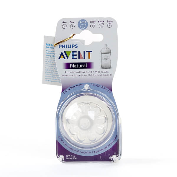 Vỉ 2 núm ty silicone Philips Avent mô phỏng tự nhiên (SCF652/23, 1-3M)