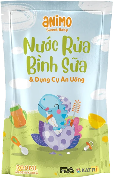 Nước rửa bình sữa Animo túi 500ml (Xanh da trời)