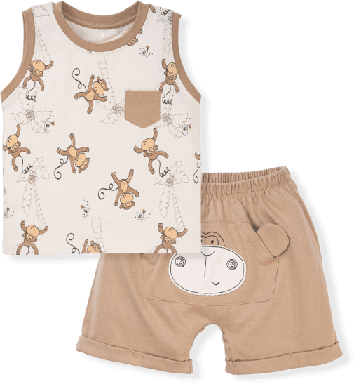 Bộ bé trai ngắn BST Khỉ Kháu Khỉnh Animo HN623016 (6M-6Y,Cà phê)