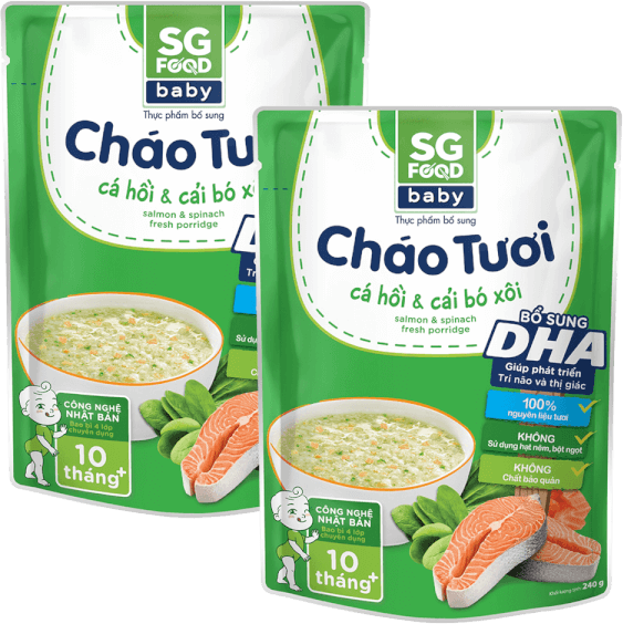 Combo 2 Cháo tươi Baby cá hồi cải bó xôi, SG Food, 10 tháng, 240g