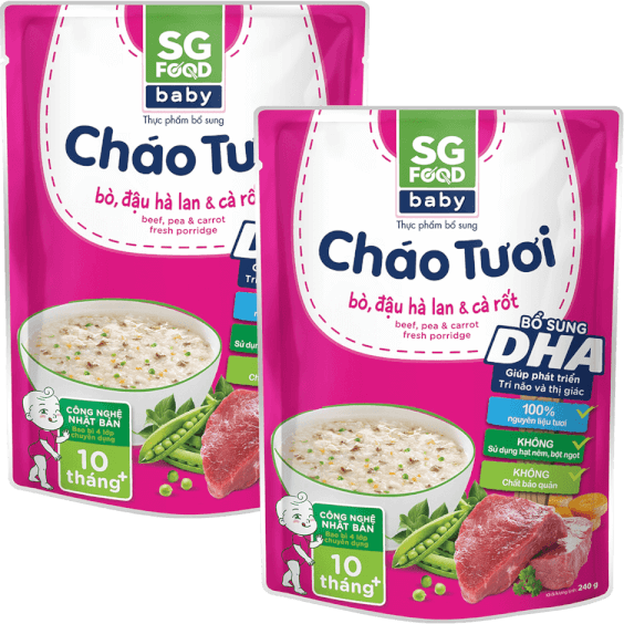 Combo 2 Cháo tươi Baby bò đậu hà lan cà rốt, SG Food, 10 tháng, 240g