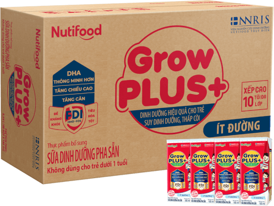 Thùng SPDDPS GrowPLUS 180ml Ít đường (lốc 4 hộp) - 12 lốc