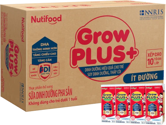Thùng SPDDPS GrowPLUS 180ml Ít đường (lốc 4 hộp) - 12 lốc