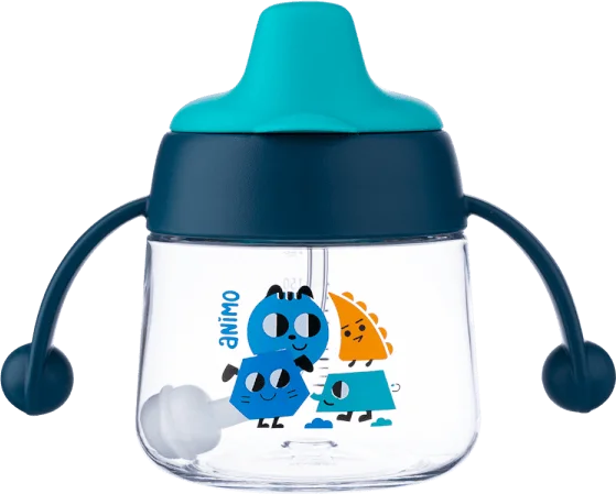 Bình tập uống núm silicone Animo (xanh, 180ml, RK-B1042)