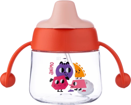 Bình tập uống núm silicone Animo (đỏ, 180ml, RK-B1042)