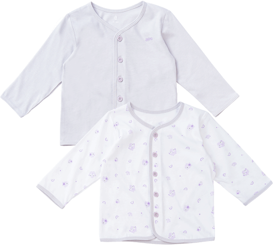 Cặp áo sơ sinh cài giữa tay dài Animo KV223021 (NB-12M,Trắng họa tiết_Tím)