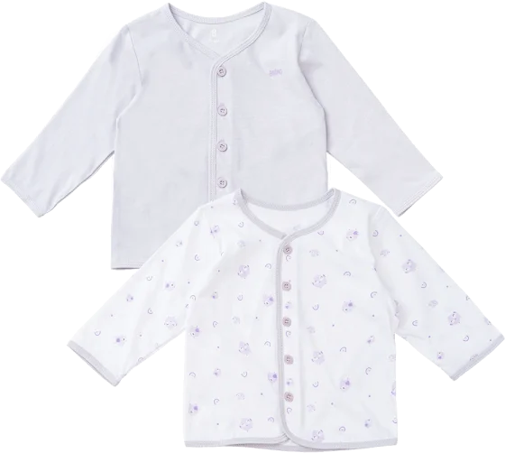 Cặp áo sơ sinh cài giữa tay dài Animo KV223021 (NB-12M,Trắng họa tiết_Tím)