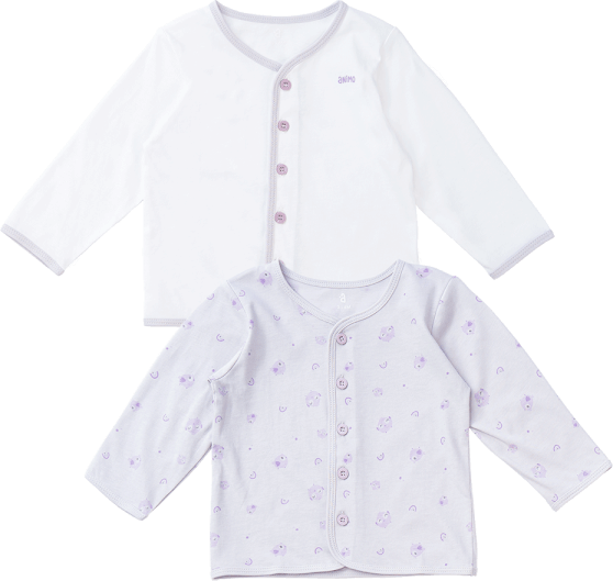 Cặp áo sơ sinh cài giữa tay dài Animo KV223022 (NB-12M,Tím họa tiết_Trắng)
