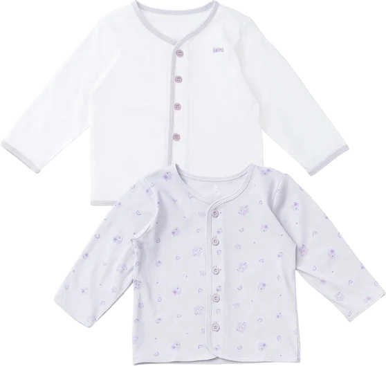 Cặp áo sơ sinh cài giữa tay dài Animo KV223022 (NB-12M,Tím họa tiết_Trắng)