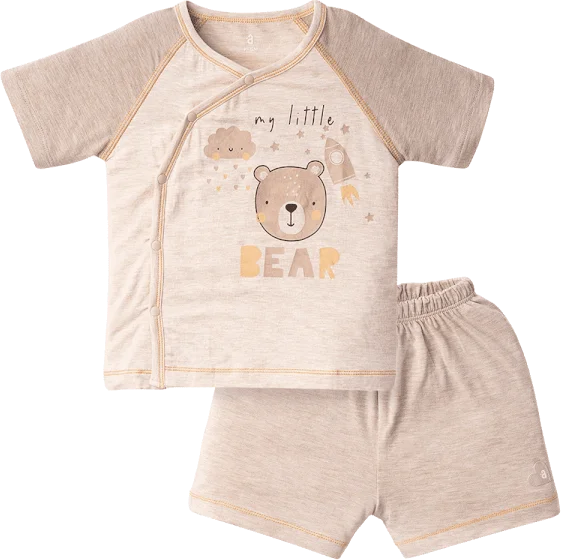 Bộ tính năng ngắn, vải sợi sồi BST Gấu nâu Animo BMC123082 (0-24M,Nâu nhạt)